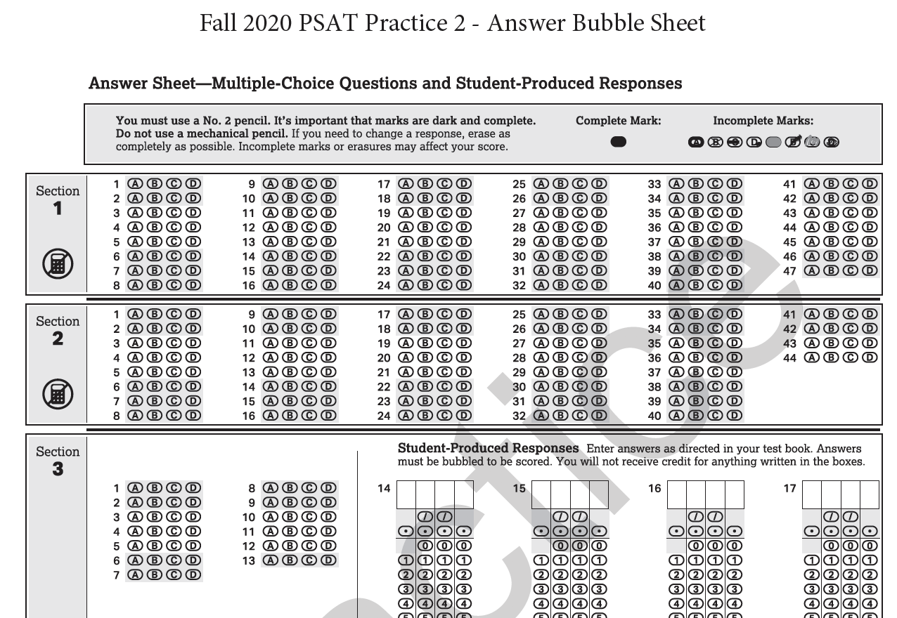 math portion psat practice test out of
